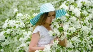 Smelling flowers happiness